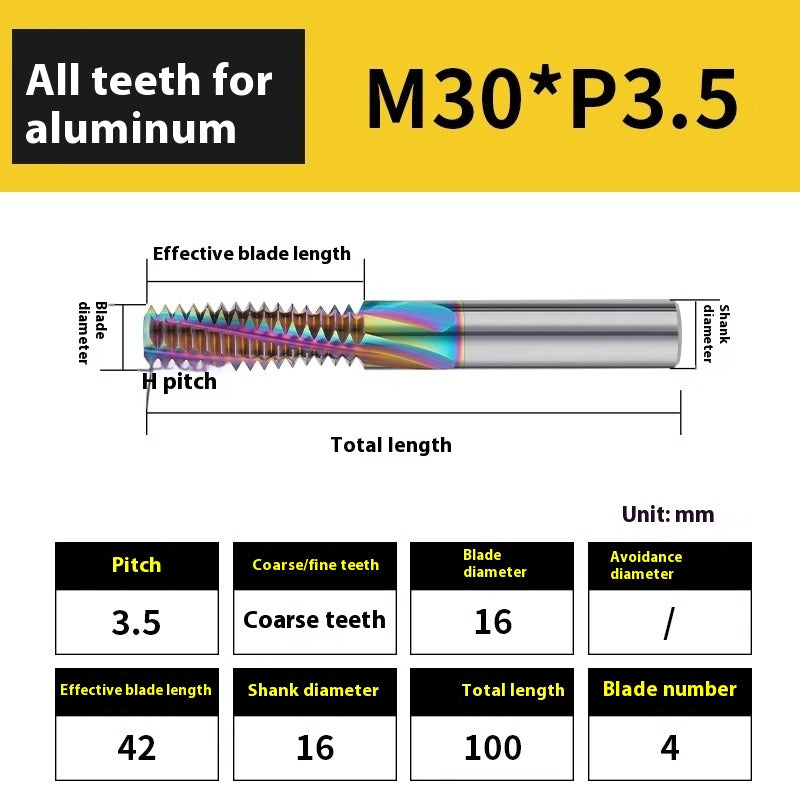 2137-65° aluminum with colorful thread milling cutter lengthened single tooth three-tooth full thread machining center tungsten carbide milling cutter M3M4M5 Shandong Denso Pricision Tools Co.,Ltd.